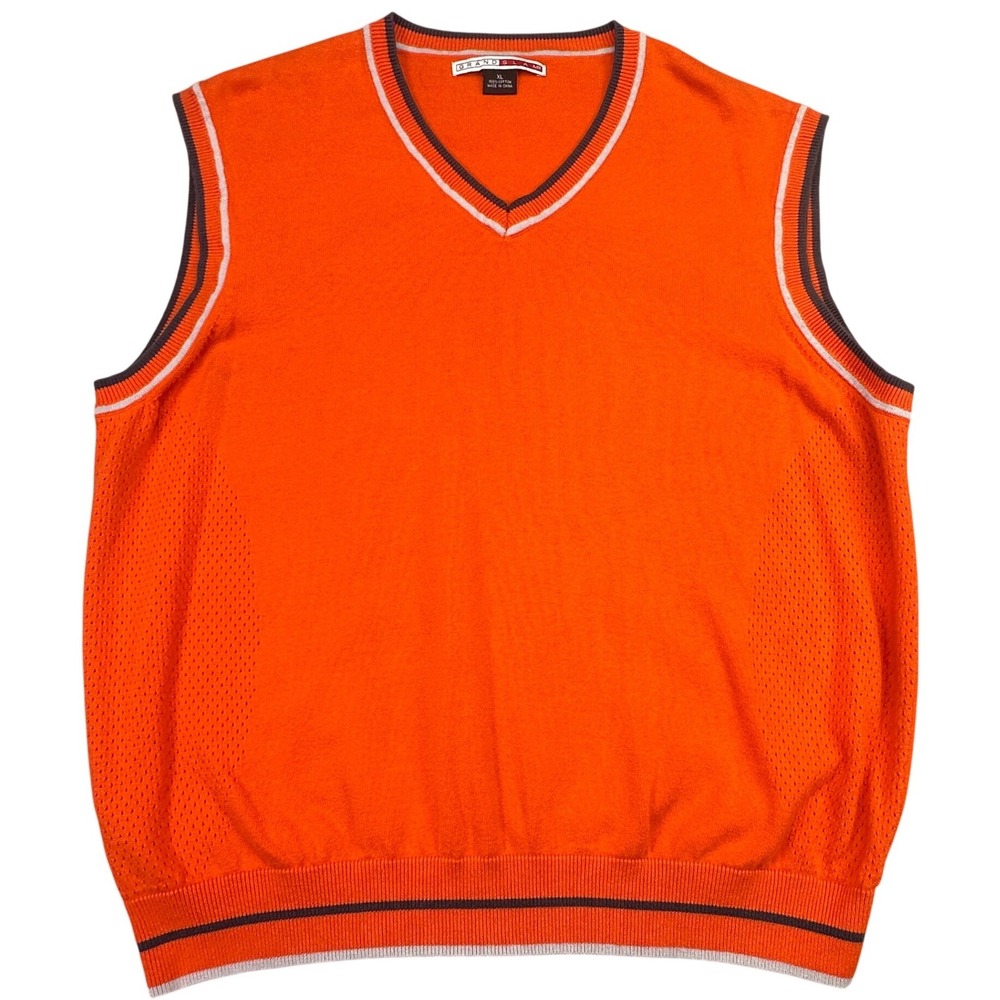 Grand Slam Men's Sweater Vest Orange Gray Size XL 100% Cotton Preppy‎